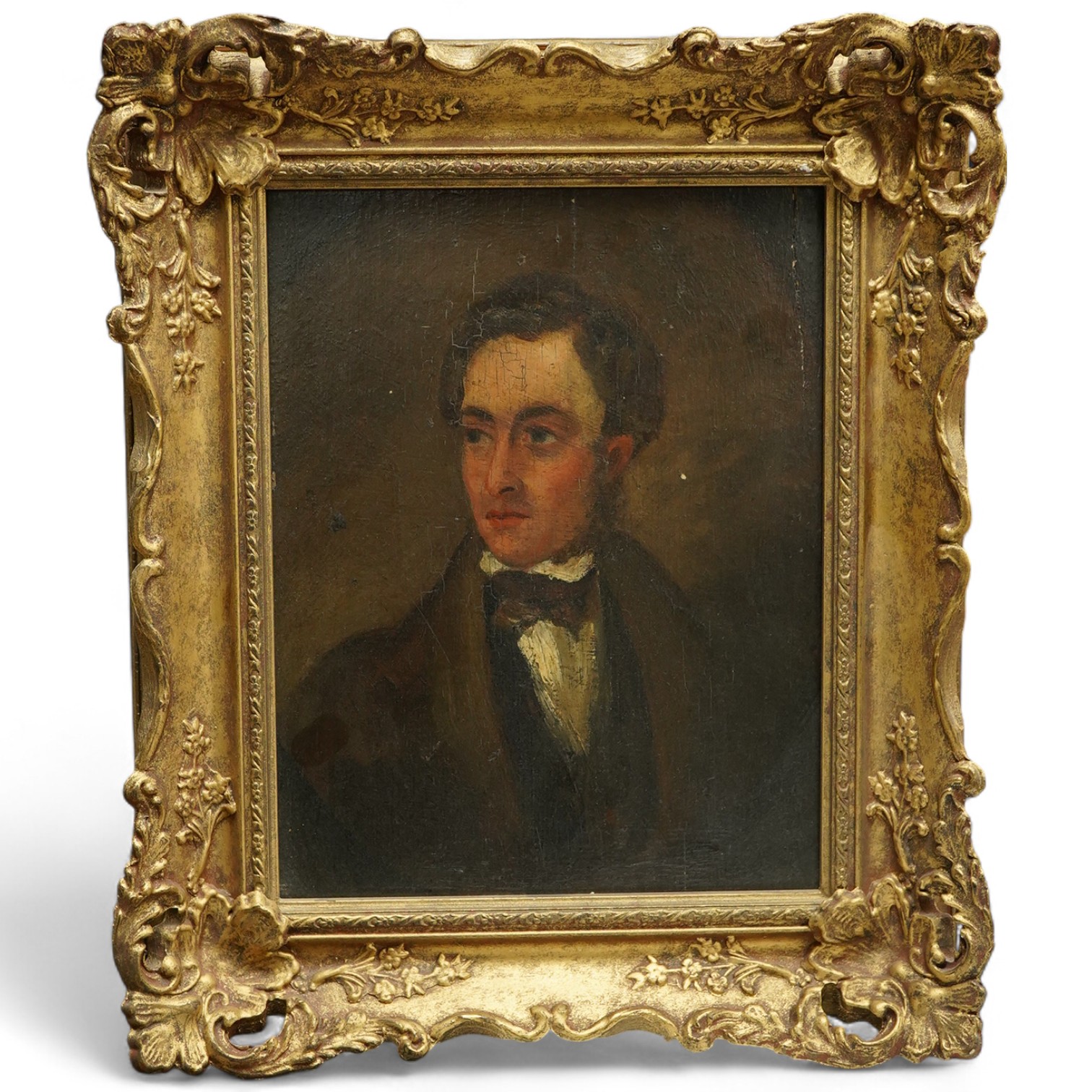 Early 19th century School, Portrait of a gentleman, oil on board, gilt framed, 22 x 17cm